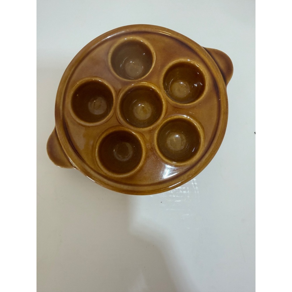Emile Henry France Ceramic Escargot Baking Dish 6 Well Brown Glaze 2526